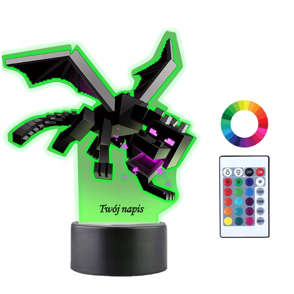 Lampka Nocna 3D LED Minecraft Smok