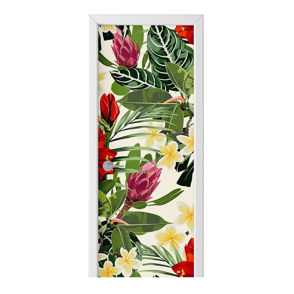 Naklejka na drzwi HOMEPRINT Kwiaty i liście palmy 95x205 cm