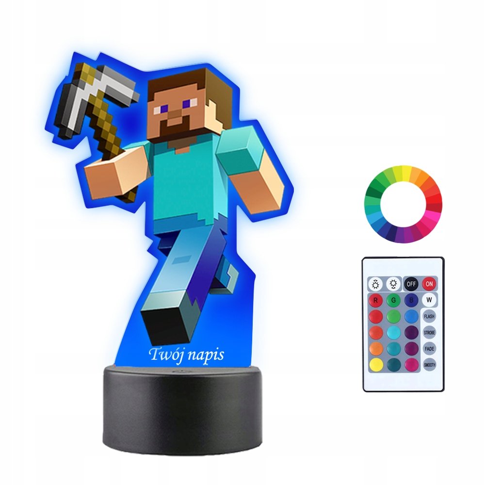 Lampka Nocna 3D LED Minecraft Steve