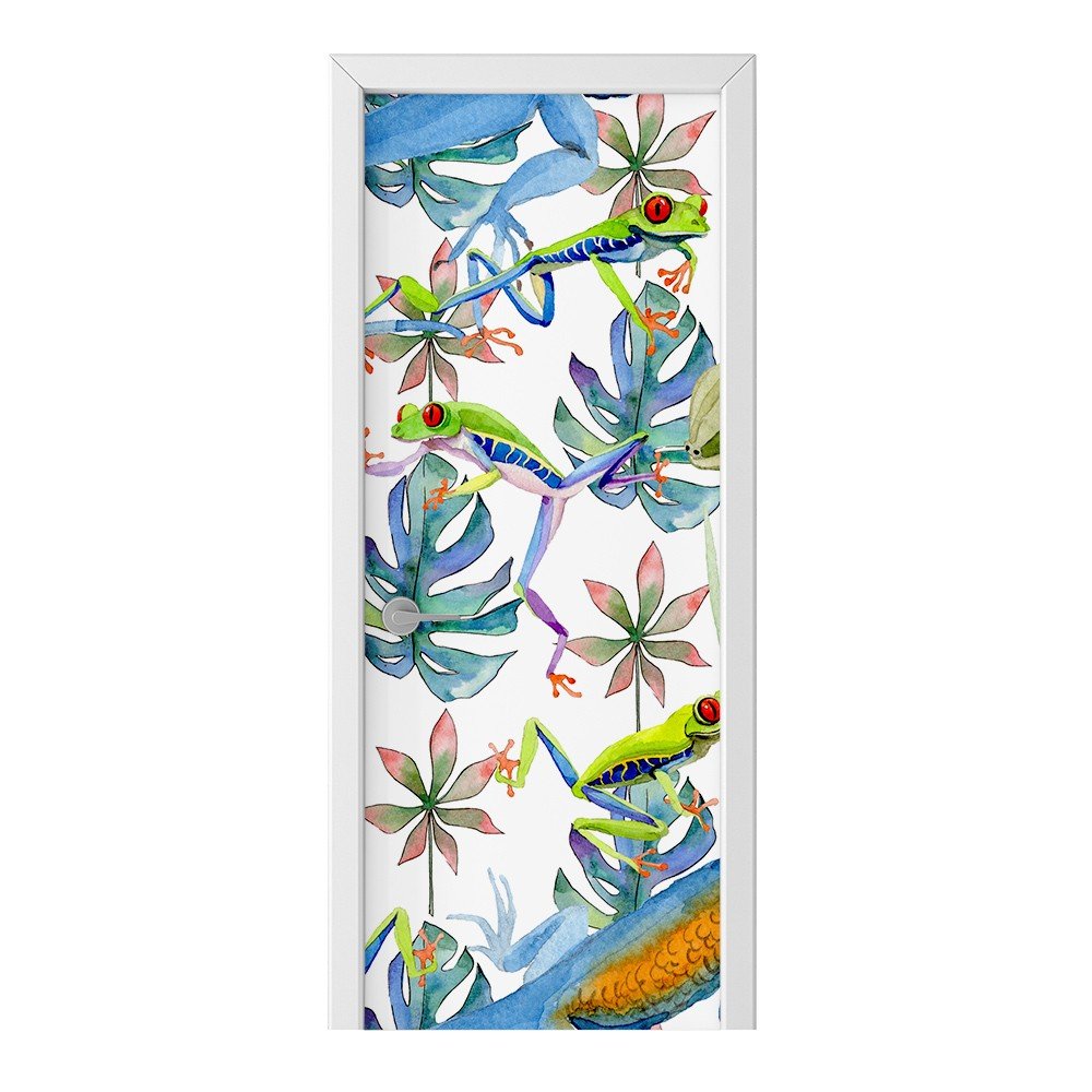 Naklejka na drzwi HOMEPRINT Żaba, liście monstera 95x205 cm