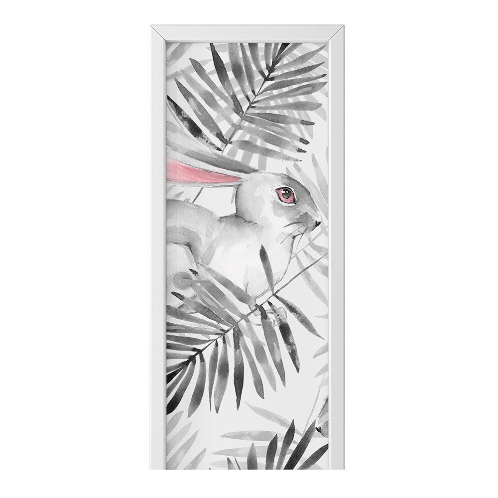 Naklejka na drzwi HOMEPRINT Królik na tle liści 75x205 cm