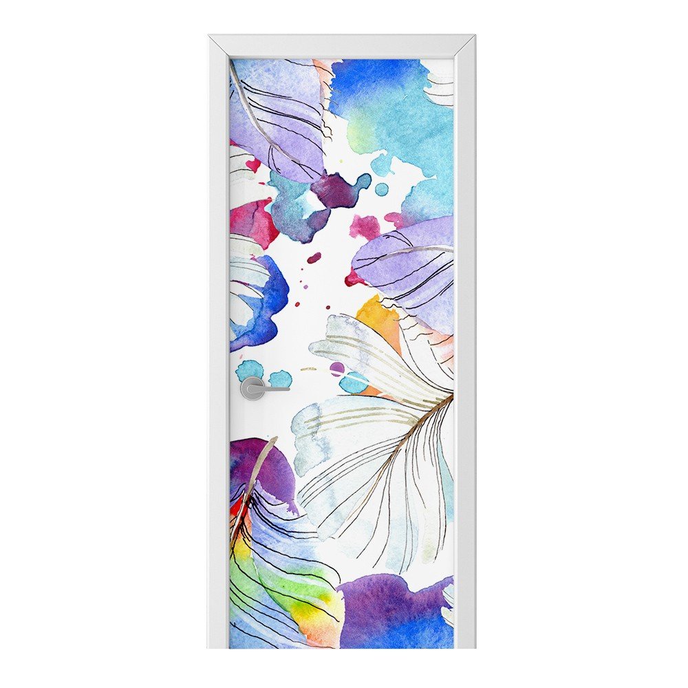 Naklejka na drzwi HOMEPRINT Akwarelowe pióra ptaków 75x205 cm