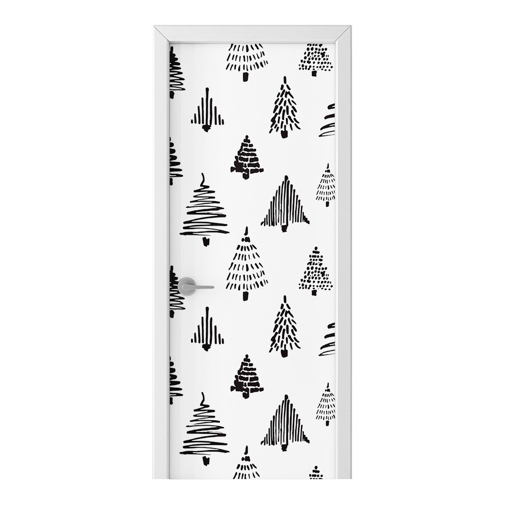 Naklejka na drzwi HOMEPRINT Czarne drzewa iglaste 95x205 cm