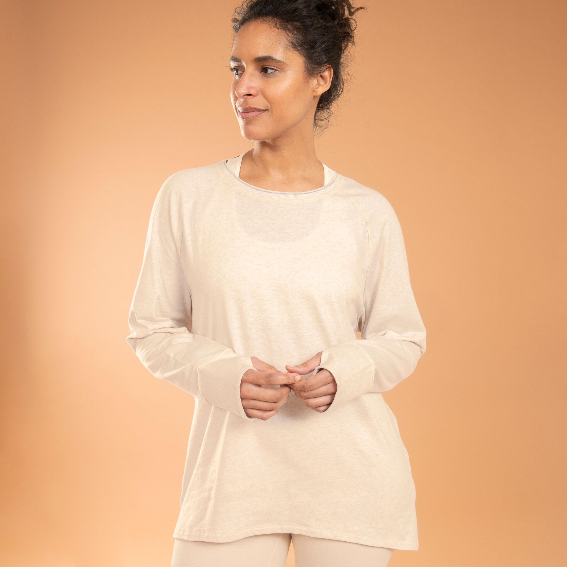 Koszulka Longsleeve Do Jogi Damska Kremowa Kimjaly