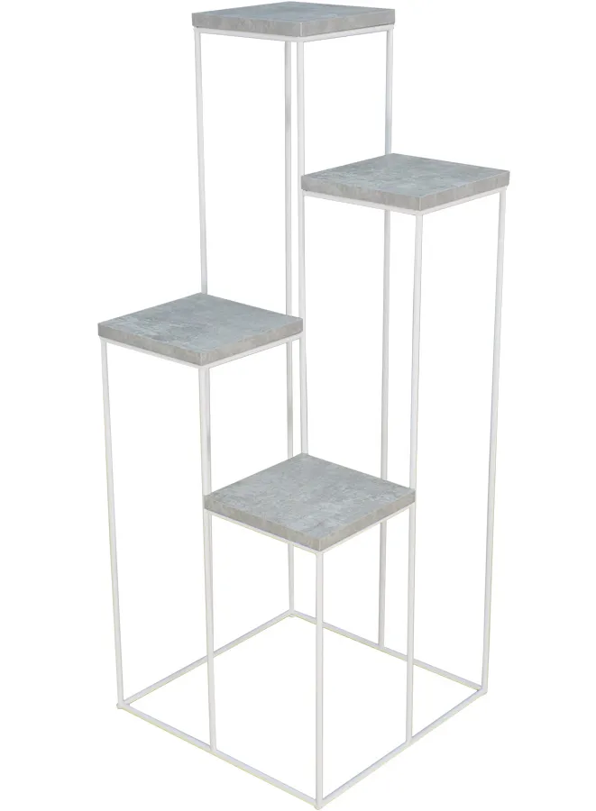 Metalowy stojący kwietnik do salonu biały + beton M1-P13