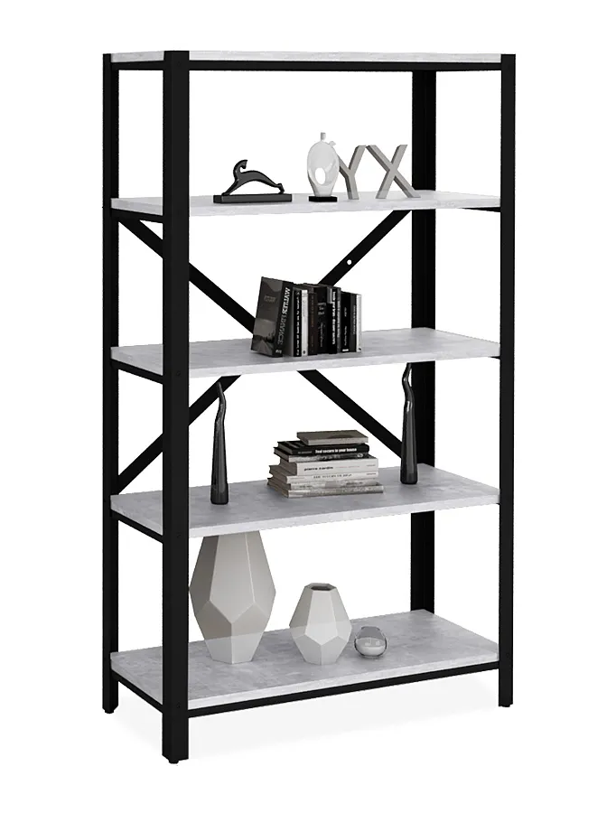 Regał 5 półek w stylu loft czarny + beton N4-R64