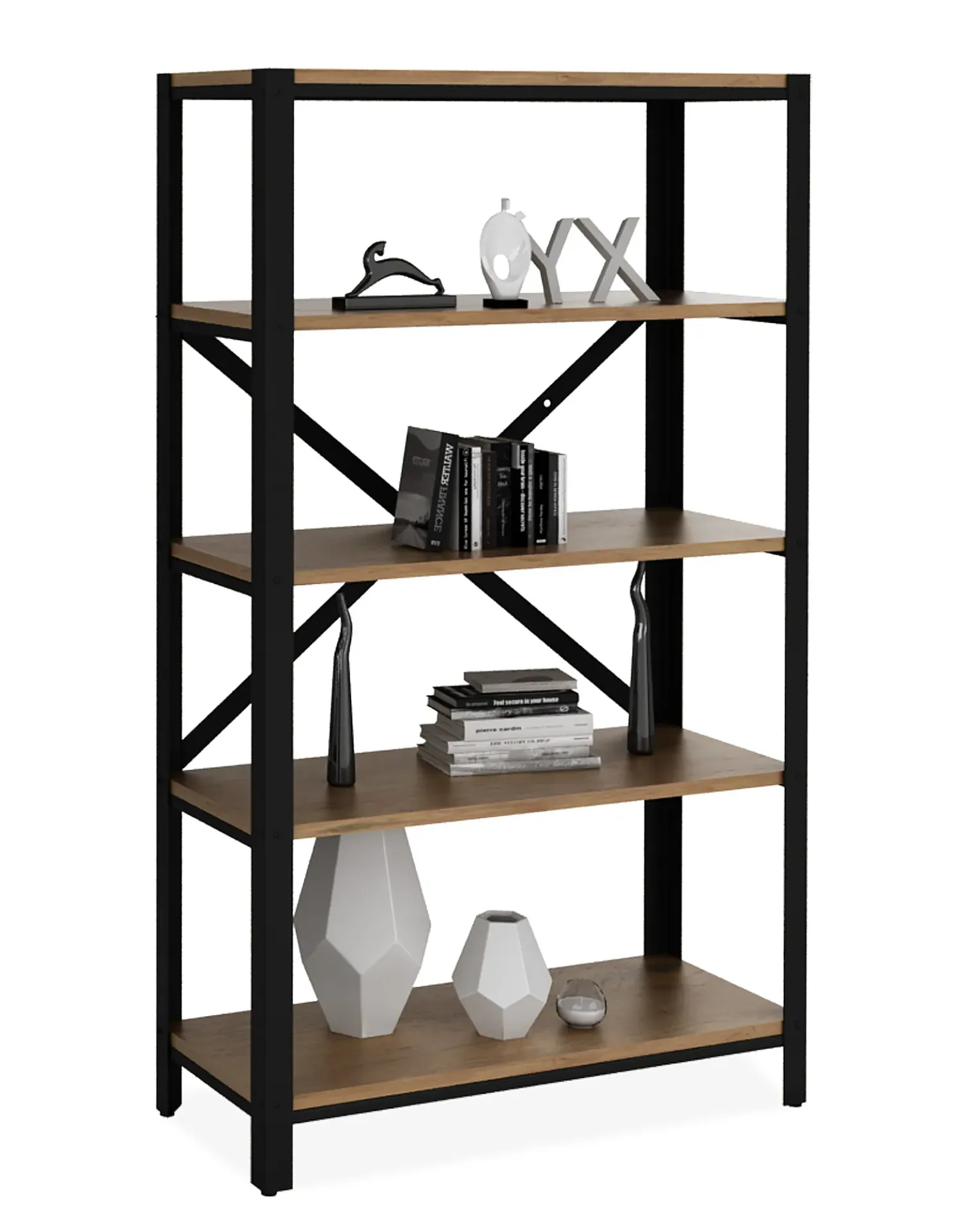 Loftowy regał na książki czarny + dąb lancelot G2-M97