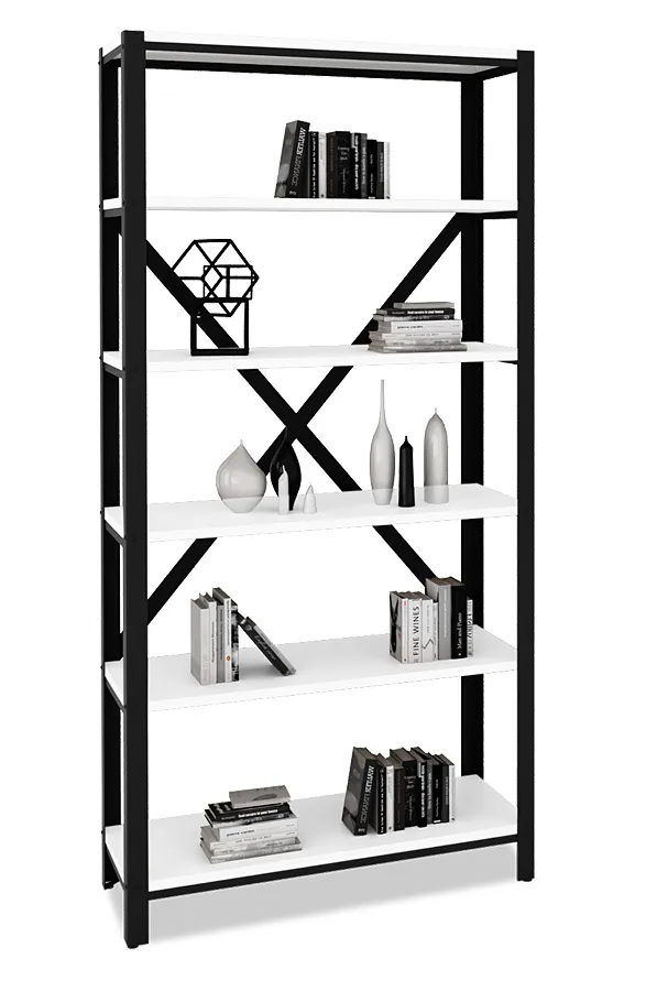 Regał Na Czarny Książki Z Metalowym Stelażem + Biały P0-B36