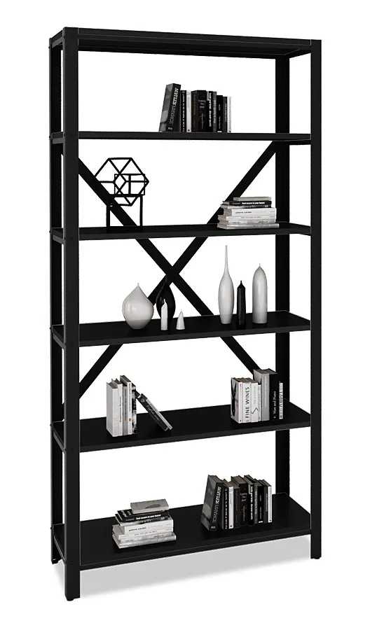 Czarny regał w stylu loft z metalowym stelażem F9-T21