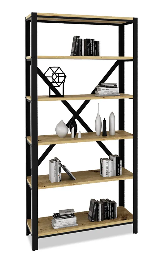 Loftowy regał na książki czarny + dąb artisan K6-K35