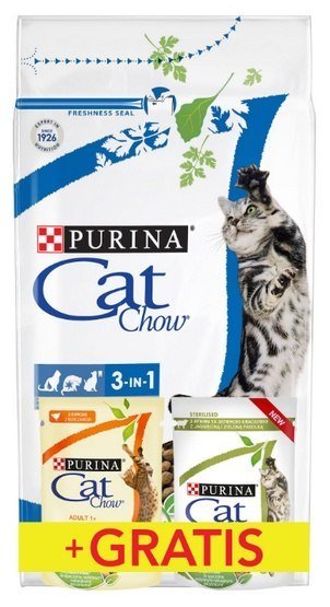 Karma sucha dla kota PURINA Cat Chow 3in1, indyk, 1,5 kg + saszetki, 2x85 g