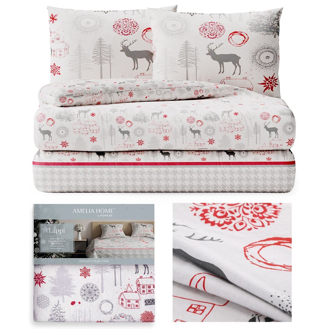 AmeliaHome Pościel flanelowa 200x220 + poszewki /AH/SNUG/SIL/2022