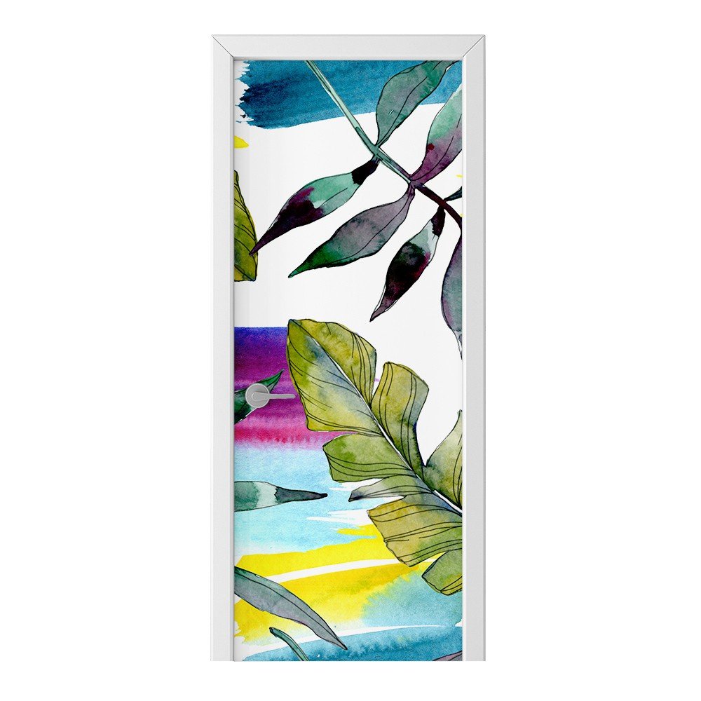 Naklejka na drzwi HOMEPRINT Akwarelowe liście palmy 85x205 cm