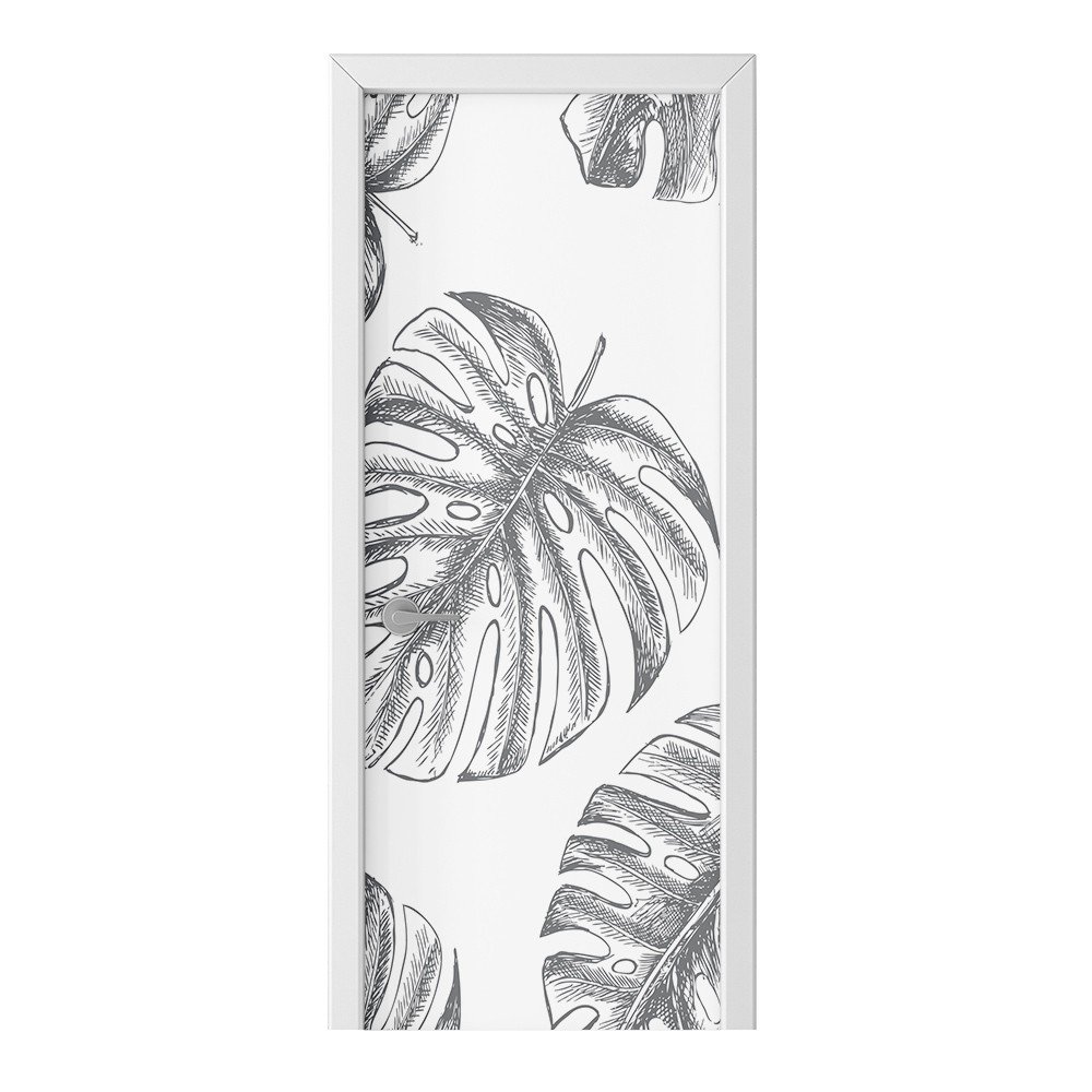 Naklejka na drzwi HOMEPRINT Szare liście monstera 95x205 cm