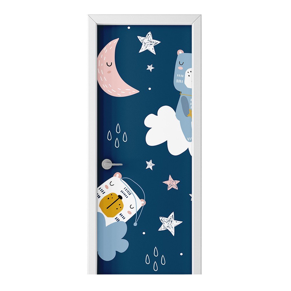 Naklejka na drzwi HOMEPRINT Śpiące misie na chmurze 75x205 cm