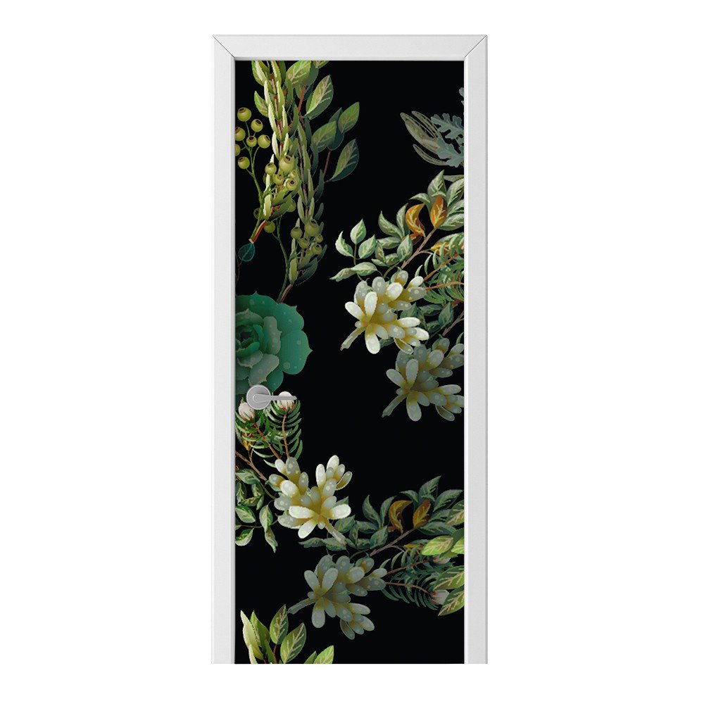Naklejka na drzwi HOMEPRINT Rośliny na czarnym tle 85x205 cm