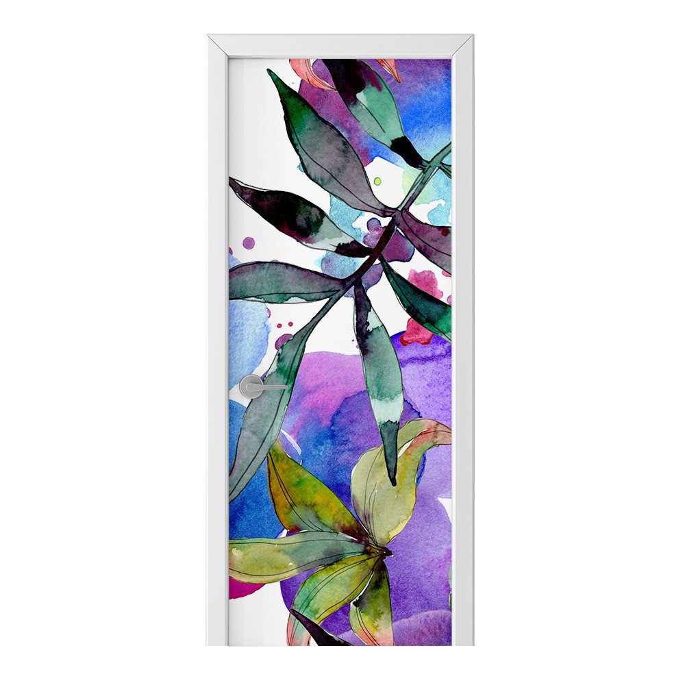 Naklejka na drzwi HOMEPRINT Liście na kolorowym tle 85x205 cm