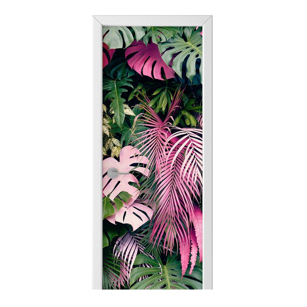 Naklejka na drzwi HOMEPRINT Różowe egzotyczne liście 85x205 cm