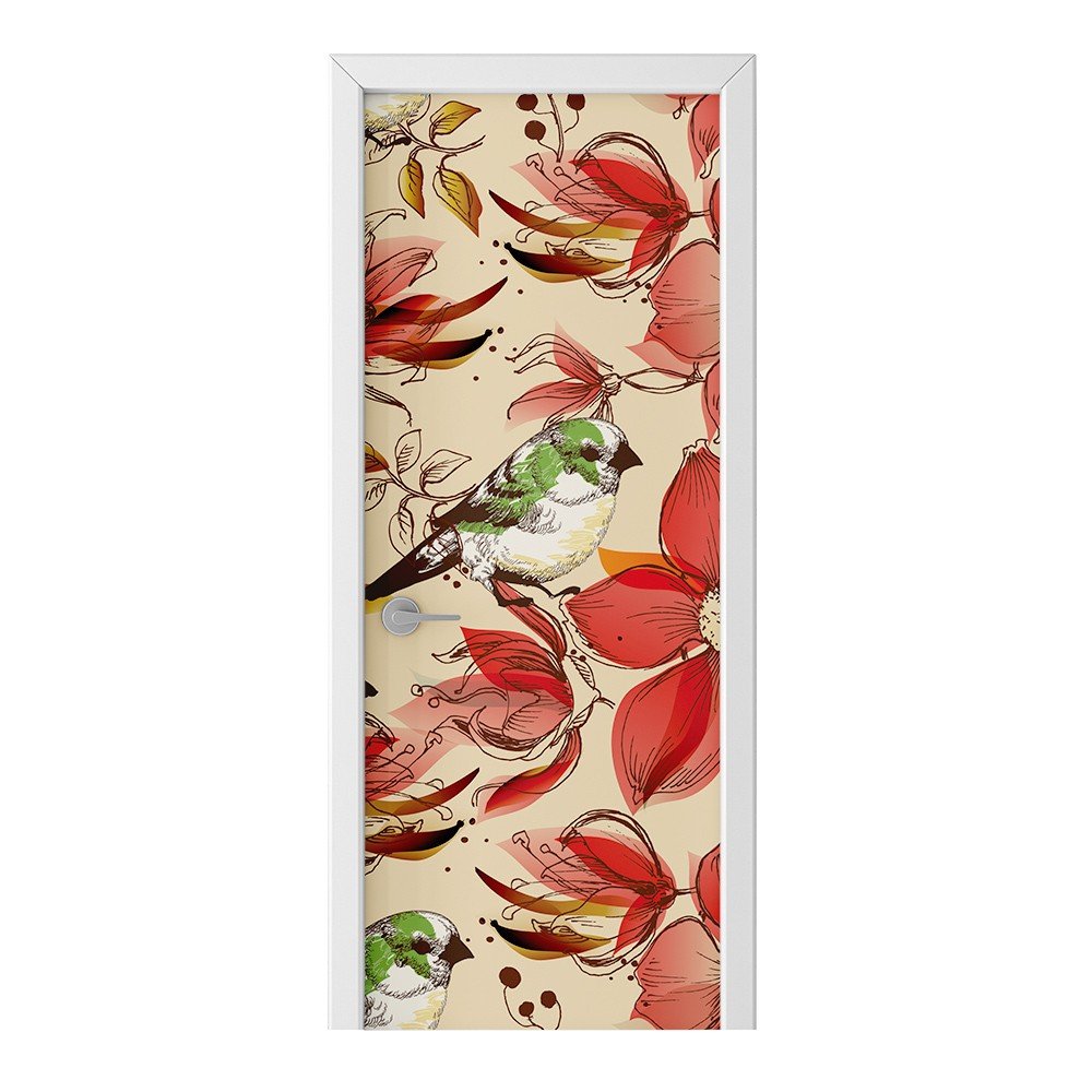 Naklejka na drzwi HOMEPRINT Kwiaty z wróbelkiem 85x205 cm