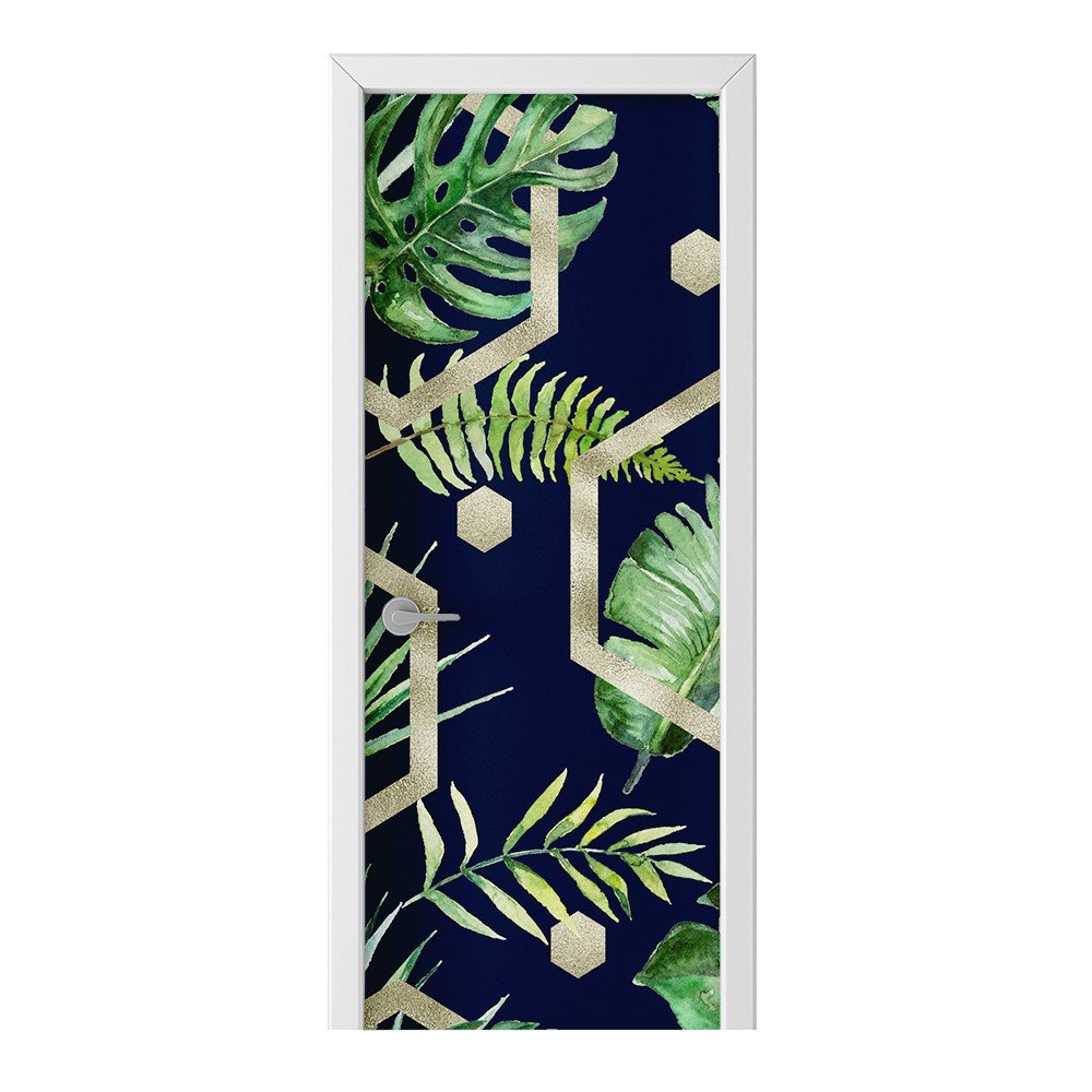Naklejka na drzwi HOMEPRINT Złoty sześciokąt, liście 75x205 cm