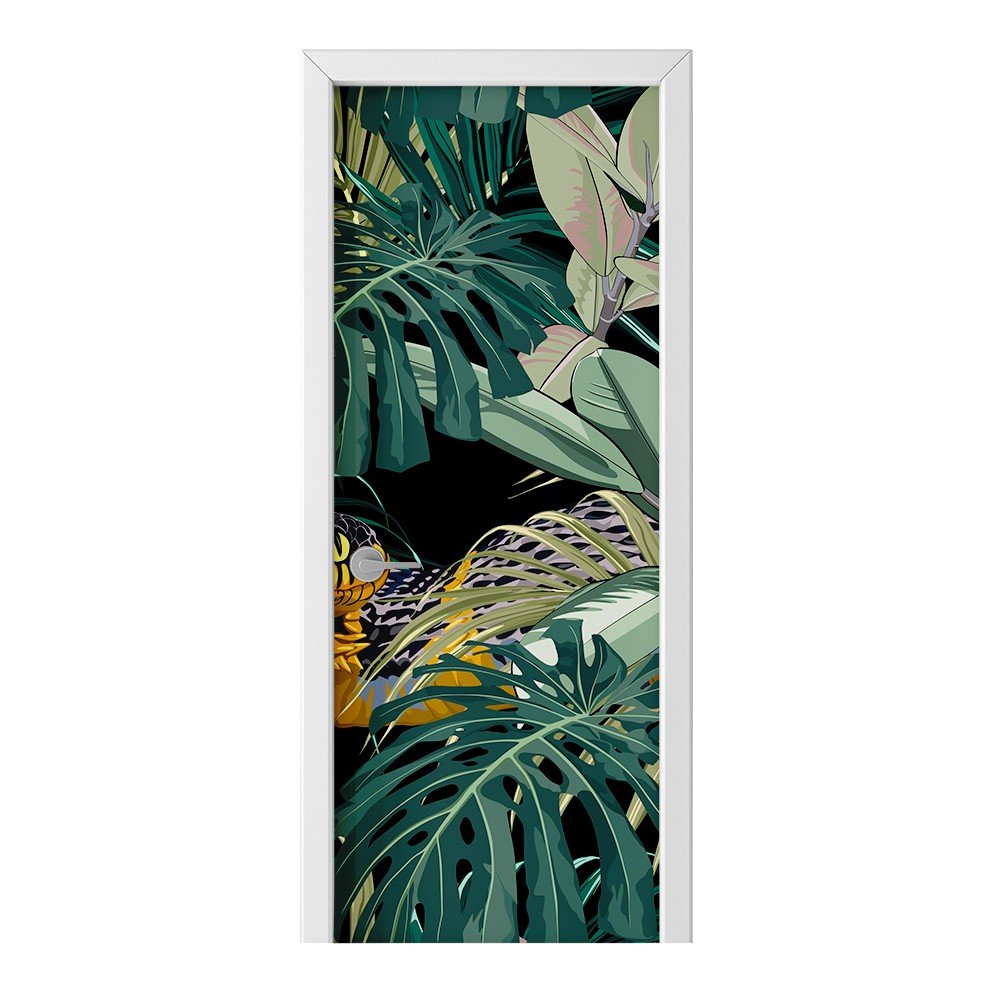 Naklejka na drzwi HOMEPRINT Tropikalne liście, wąż 95x205 cm