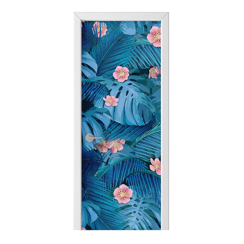 Naklejka na drzwi HOMEPRINT Kwiaty na tle liści 95x205 cm