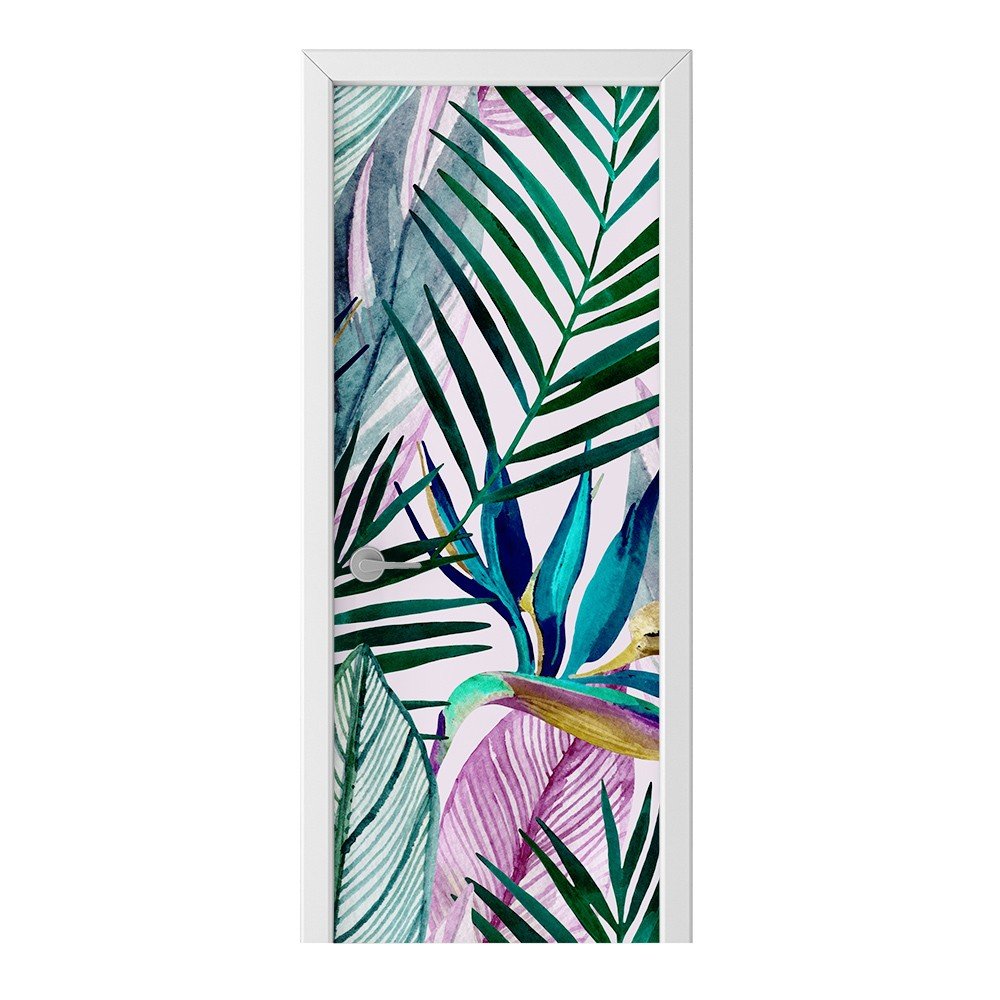 Naklejka na drzwi HOMEPRINT Akwarelowe liście palmy 75x205 cm