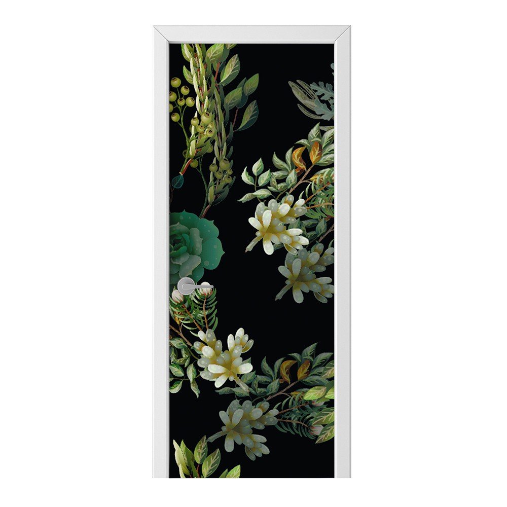 Naklejka na drzwi HOMEPRINT Rośliny na czarnym tle 95x205 cm