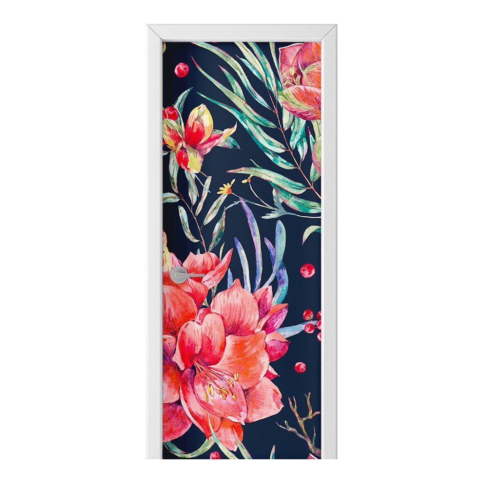 Naklejka na drzwi HOMEPRINT Czerwone kwiaty 85x205 cm