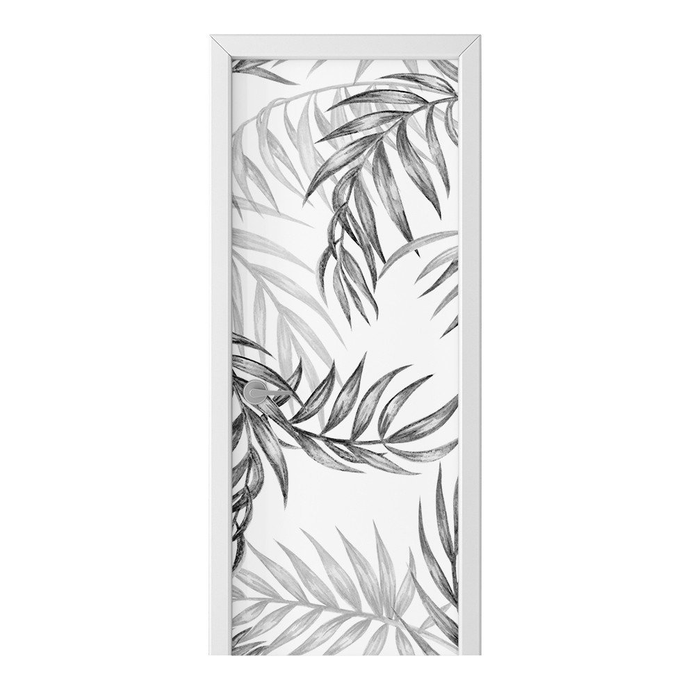 Naklejka na drzwi HOMEPRINT Szare liście palmy 75x205 cm