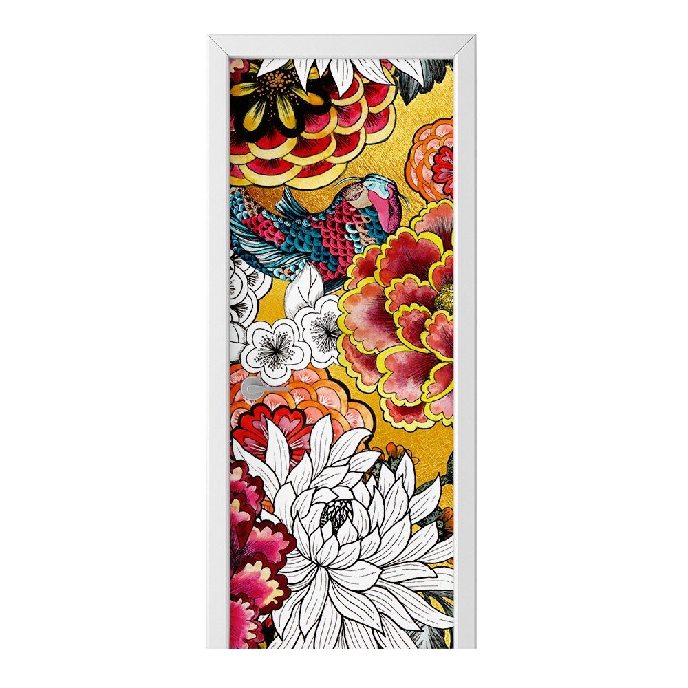 Naklejka na drzwi HOMEPRINT Japoński wzór kwiatowy 75x205 cm