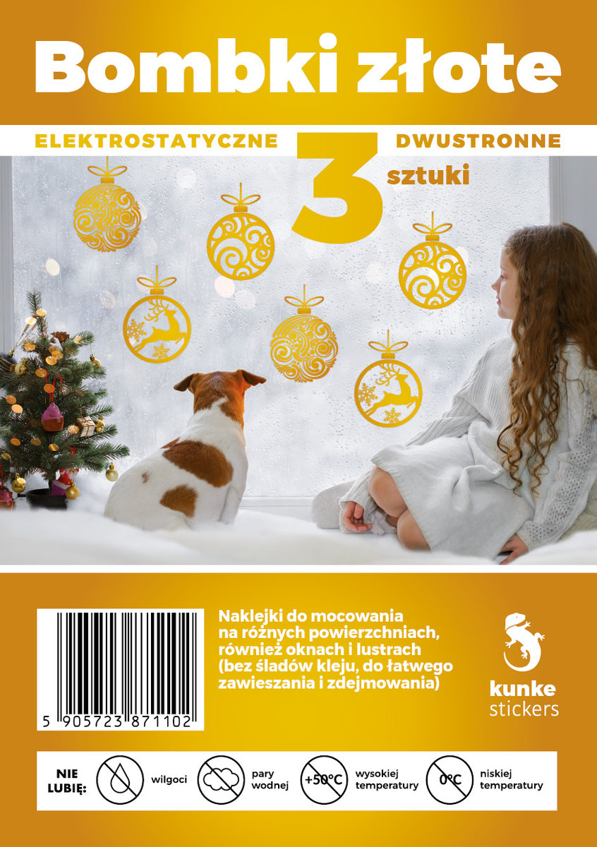 Bombki złote elektrostatyczne dwustronne 3szt.