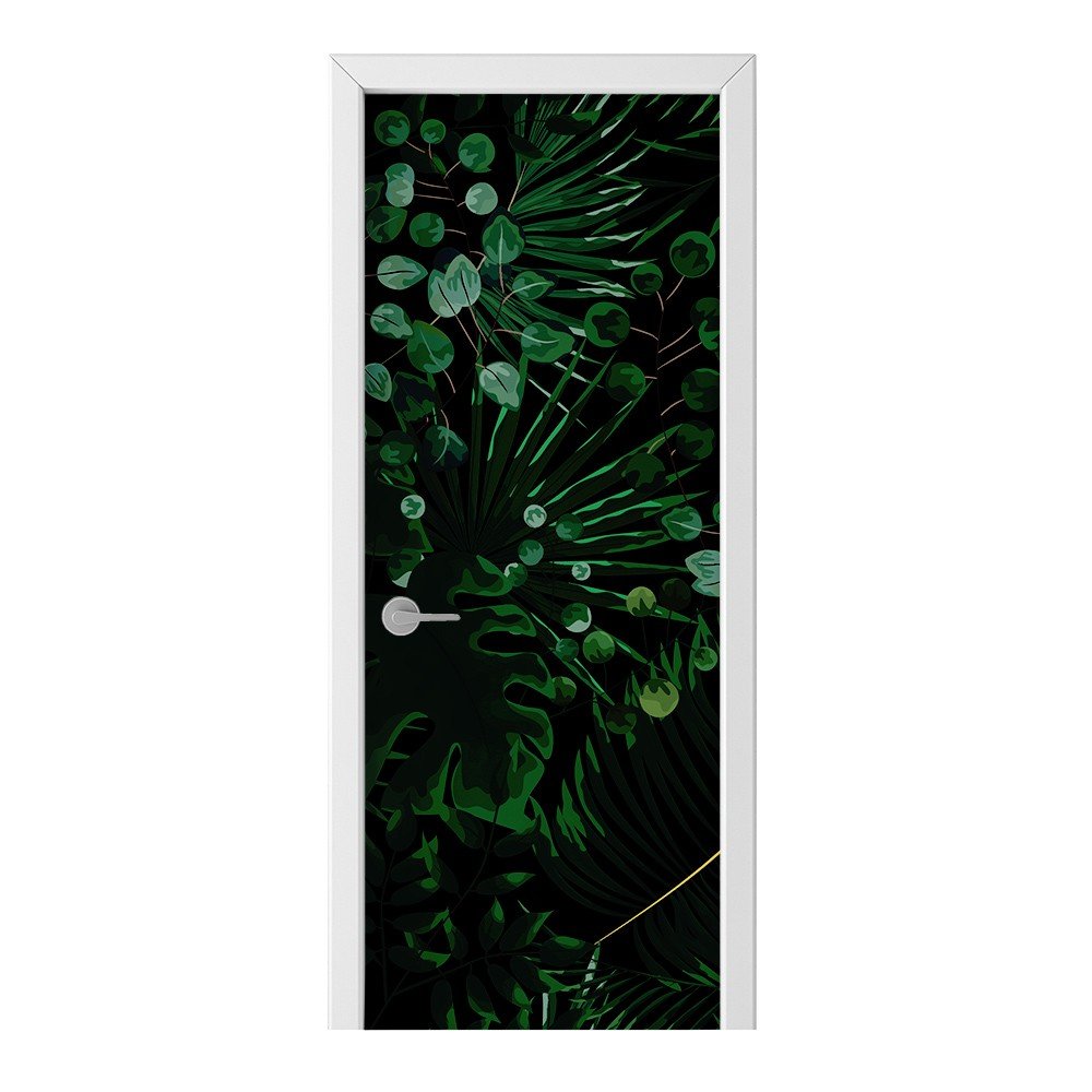 Naklejka na drzwi HOMEPRINT Liście na czarnym tle 95x205 cm