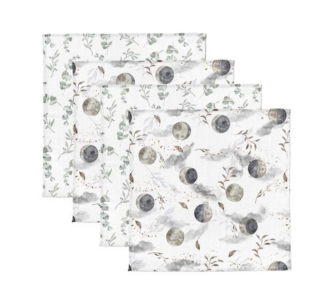 Baby Steps 4-pak pieluszek muślinowych Eucaliptus + Moonlight