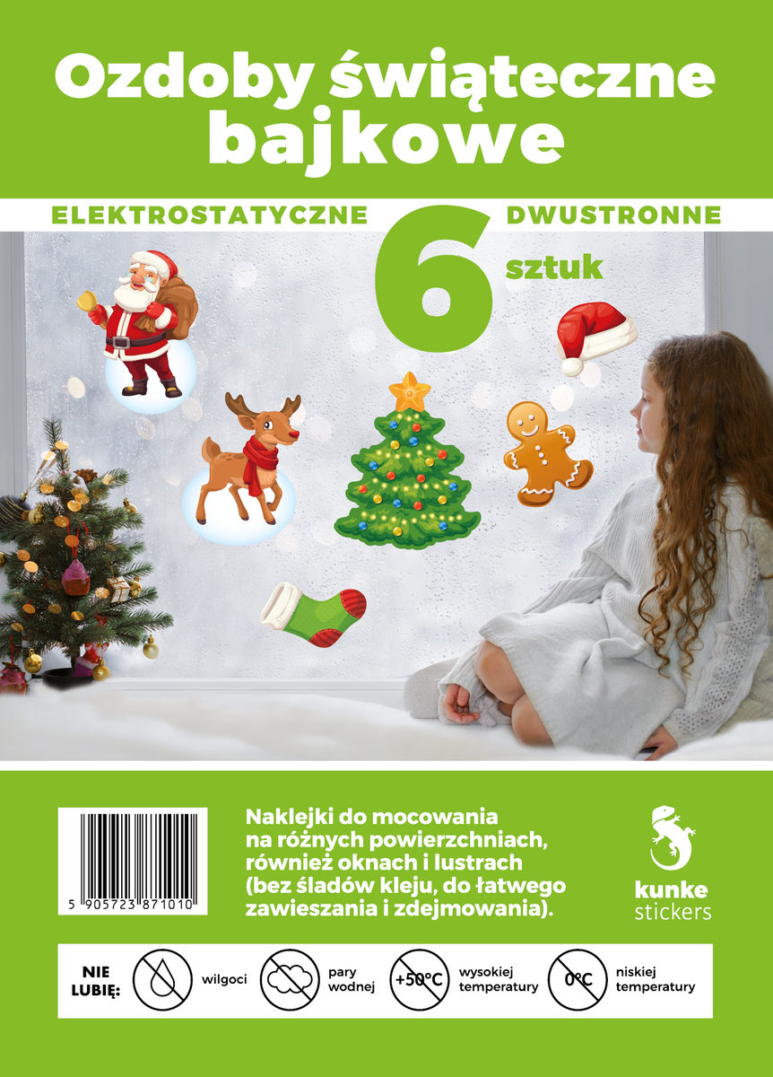 Ozdoby świąteczne bajkowe elektrostatyczne dwustronne 6szt.