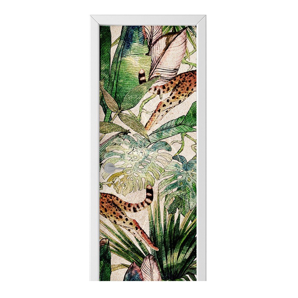 Naklejka na drzwi HOMEPRINT Jaguar wśród liści 95x205 cm