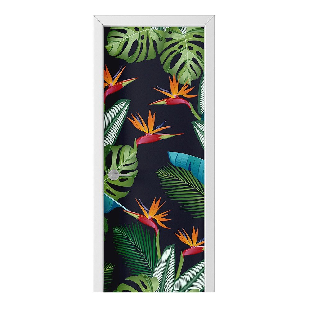 Naklejka na drzwi HOMEPRINT Rajski kwiat i liście 95x205 cm