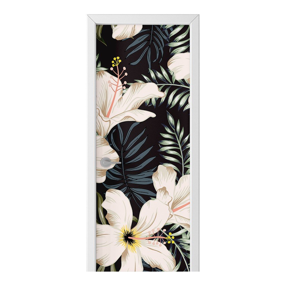 Naklejka na drzwi HOMEPRINT Hibiskus i liście palmy 85x205 cm