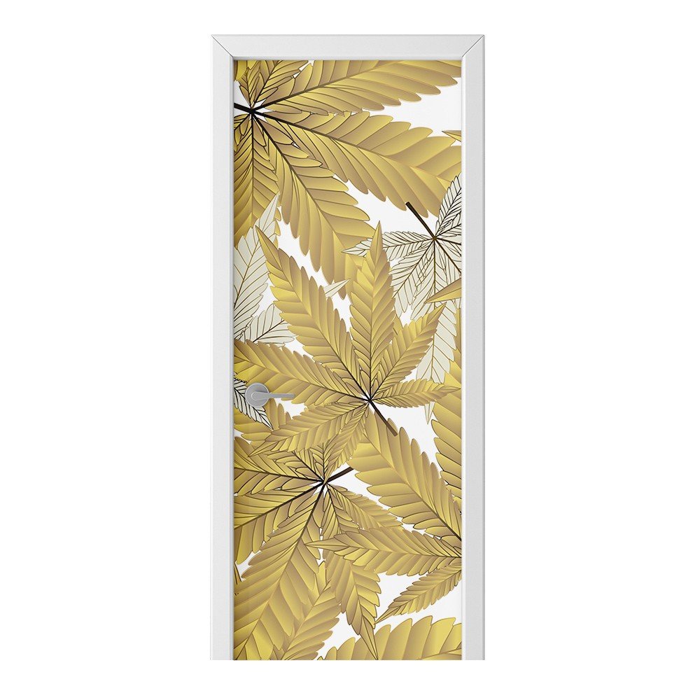 Naklejka na drzwi HOMEPRINT Złote liście marihuany 85x205 cm