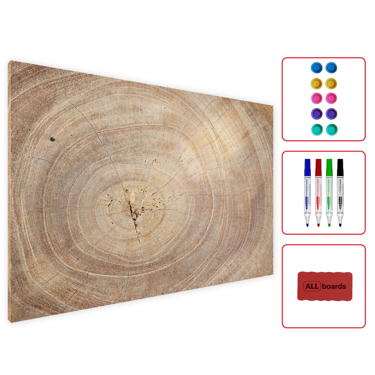 Allboards Tablica magnetyczna metalowa DREWNO PIEŃ SŁOJE 60x40cm MetalBoards blacha z nadrukiem na wszystkie rodzaje magnesów + zestaw akcesoriów GRATIS MB64_00008