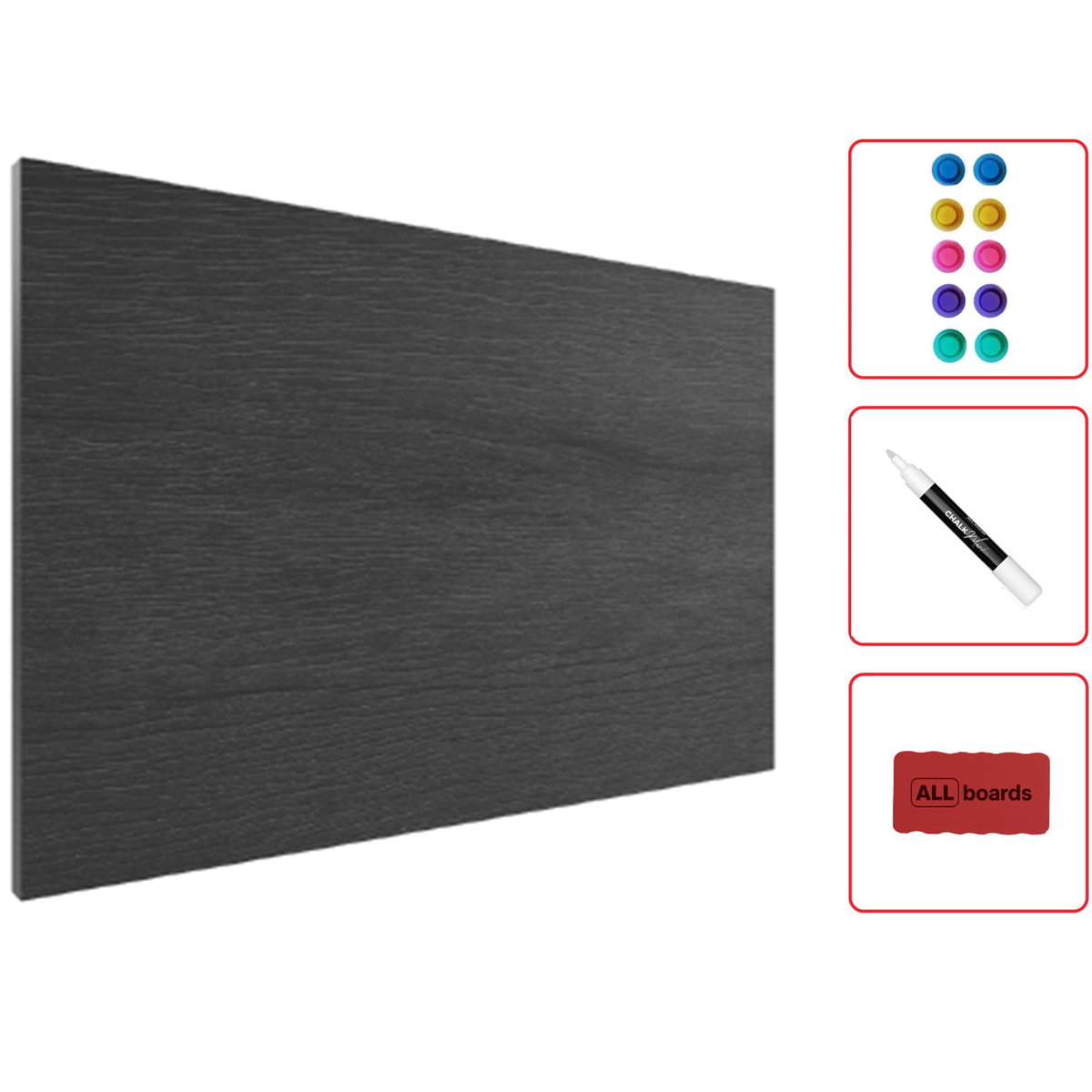 Tablica na magnesy METALboards, szare drewno 90x60 cm + zestaw akcesoriów