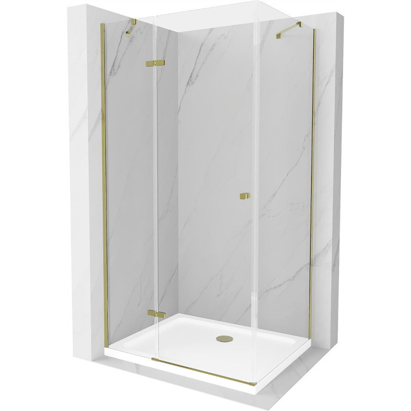 Mexen Roma kabina prysznicowa uchylna 90x80 cm, transparent, złota + brodzik Flat
