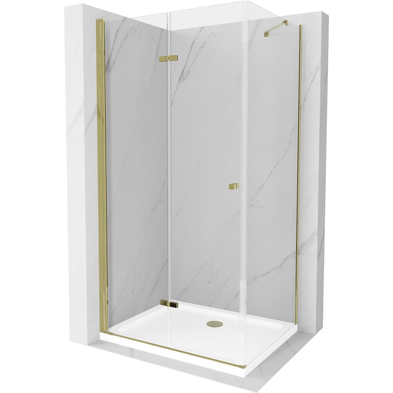 Mexen Lima kabina prysznicowa składana 90x100 cm, transparent, złota + brodzik Flat