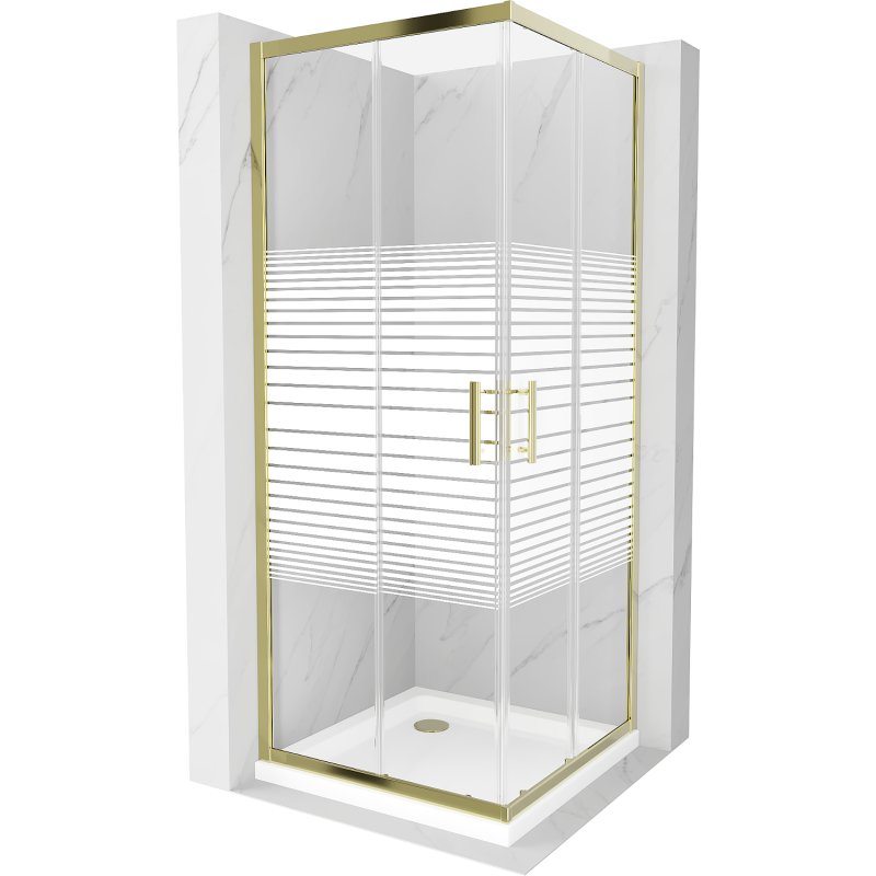 Mexen Rio kabina prysznicowa kwadratowa 70x70 cm, pasy, złota + brodzik Flat, biały