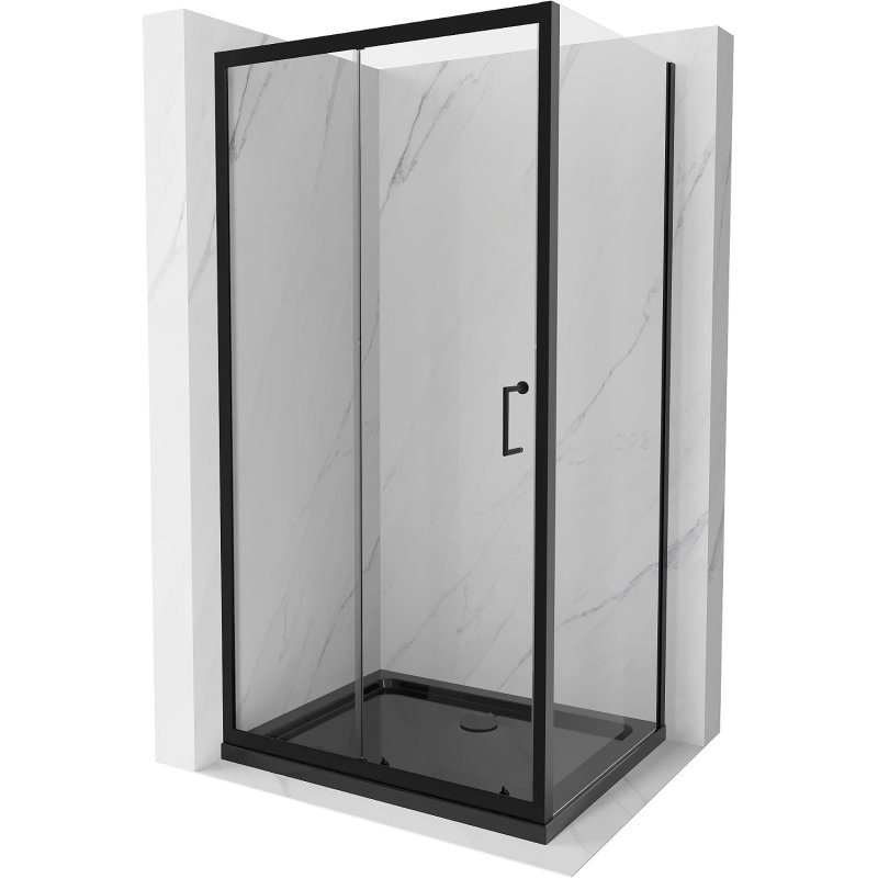 Mexen Apia kabina prysznicowa rozsuwana 100x70 cm, transparent, czarna + brodzik Flat, czarny