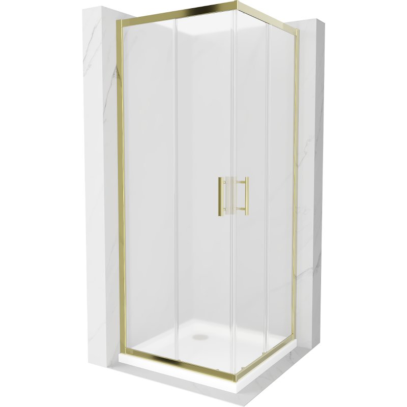 Mexen Rio kabina prysznicowa kwadratowa 70x70 cm, szron, złota + brodzik Flat, biały
