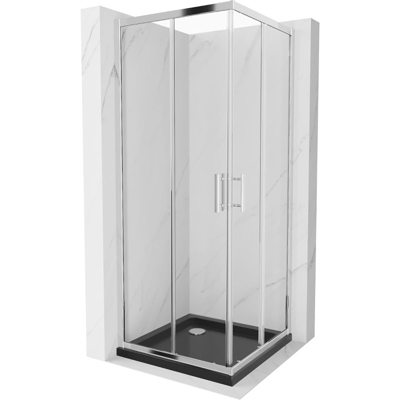 Mexen Rio kabina prysznicowa kwadratowa 70x70 cm, transparent, chrom + brodzik Flat, czarny