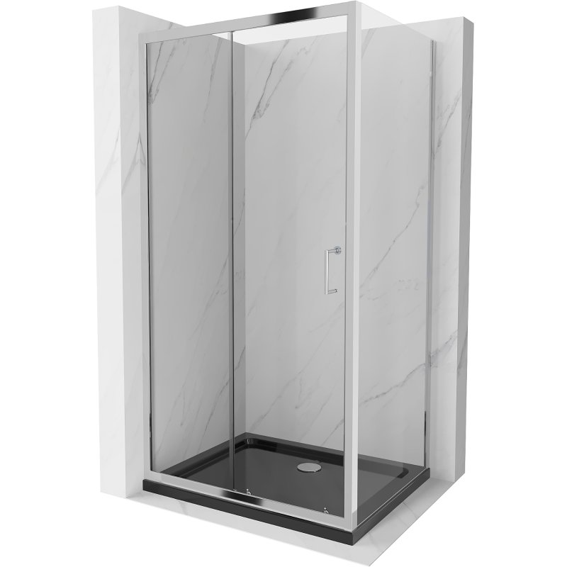 Mexen Apia kabina prysznicowa rozsuwana 110x70 cm, transparent, chrom + brodzik Flat, czarny