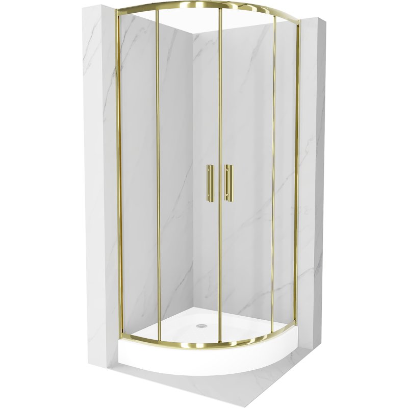 Mexen Rio kabina prysznicowa półokrągła 70x70 cm, transparent, złota + brodzik Rio, biały