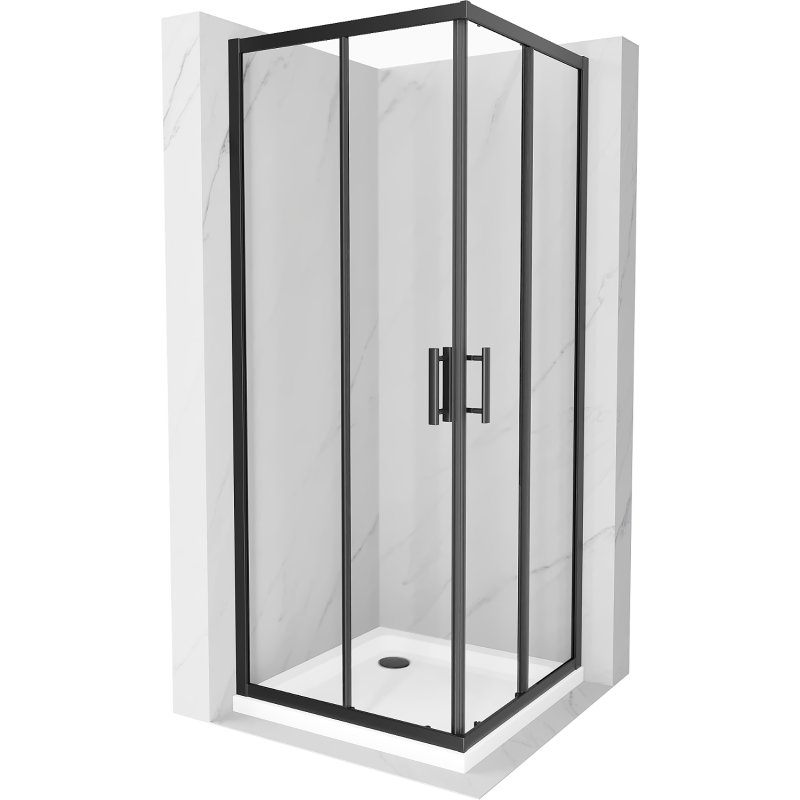 Mexen Rio kabina prysznicowa kwadratowa 70x70 cm, transparent, czarna + brodzik Flat, biały